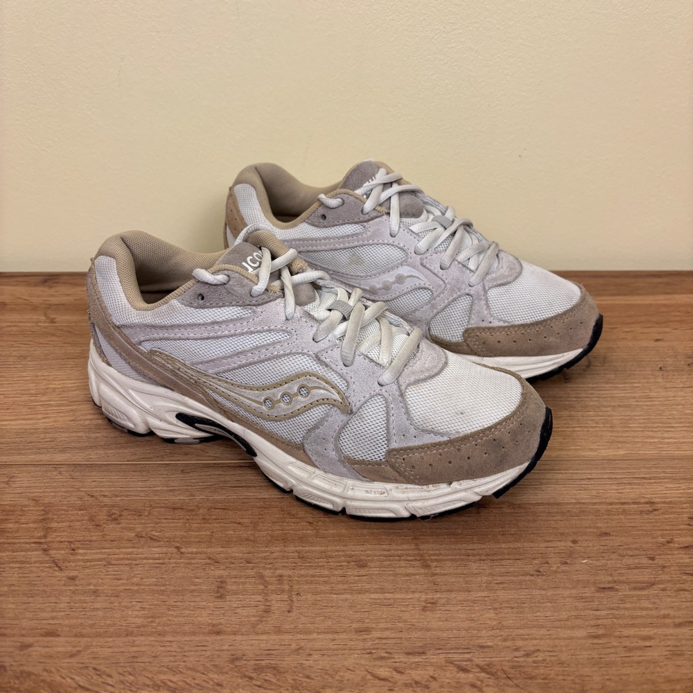 SAUCONY Ride Millenium Sneaker White Tan Suede Women Size 5.5 Casual Athletic